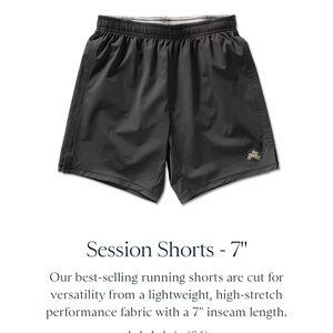 BNWT men’s Tracksmith session shorts 7”, SMALL, charcoal gray